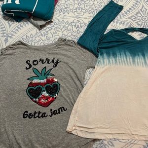 Justice girls tops size 6/7.   Light wear